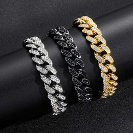 13mm black spring buckle Cuban chain nightclub disco trend men's hip hop full alloy bracelet