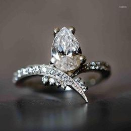 Wedding Rings White Crystals Zircon Crown For Women Jewellery Water-Drop Female Engagement Ring Gifts