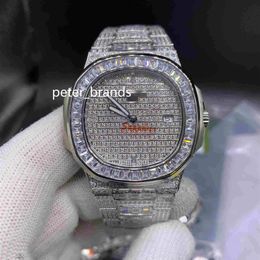 TOP Quality Men's Automatic Watches Iced out Diamond Watch 40MM Silver Stainless Steel Baguettes Diamond Bezel sapphire Watch296P