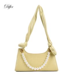 Evening Bags Luxury Design Pearl Chain Women Handbag Stone Pattern PU Leather Armpit Shoulder Bag 2023 Fashion Versatile Female Purse