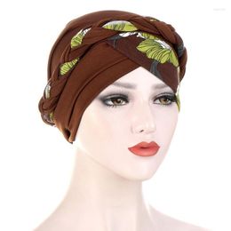 Ethnic Clothing Cross Fronthead Braids Turban Hat Flower Print Muslim Hijab Scarf Female Head Wraps Islam Headwear India Chemo Caps