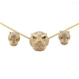 Necklace Earrings Set Fashion Classic Leopard Head Full Stone Earring Dubai European Zircon Women Girl Wedding Bridal Party Jewelry