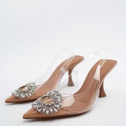 Sandals TRAF Women Transparent High Heels Woman Elegant Rhinestones Luxury Sandals Sexy Heeled Party Pumps Woman Slingback Shoes 2022 G230211