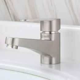 Bathroom Sink Faucets G1/2 304 Stainless Steel Single Cold Basin Faucet Bathroom/Balcony Washbasin Deck Mounted Brushed Low Style Tap