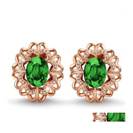 Stud Blooming Flower Earrings Pattern Imitation Green Tourmaline Crystal Blue Amethyst Drop Delivery Jewellery Dhds6