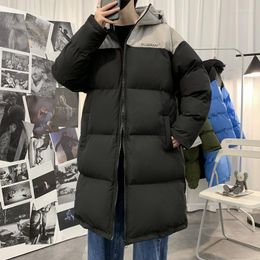 Men's Down Winter Parka Fashion Hooded Splicing Jacket Thicken Warm Windproof Long Loose Coat High Quality