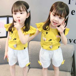 Clothing Sets Baby Girls Summer Set Outfit Shirts CottonRamie Shorts Suit Clothes Sleeveless Ruffle Tops Pants PC Years