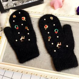 Mittens Merry Christmas Gift Women Winter Gloves Fashion Ornaments Knit Gloves Rabbit Fur Gloves Colour Fur Gloves Female 230210