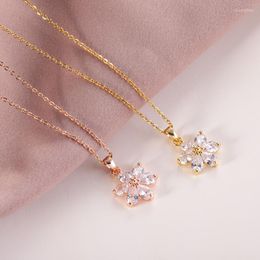 Pendant Necklaces High Grade Crystal Flower Necklace For Women Girls Cute Plant Copper Charms Stainless Steel Chain Choker Jewelry Gifts