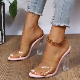 Sandals Transparent Crystal High Heels Shoes Woman Pumps Platform Design Dress Office Lady Clear Slippers For Women 2023Sandals
