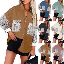 Women's Blouses Women's Blouse 2023 Autumn Winter Ladies Corduroy Loose Leopard Casual Button Up Collared Long Sleeve Shirt Fashion Tops