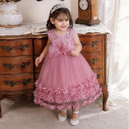 Girl Dresses Princess Dress 2023 Summer Brand Ballgown Clothes Lace Pearls Design Girls Gowns Birthday Party For 6M-4 Years