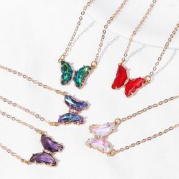 Pendant Necklaces Korean Crystal Butterfly Necklace Shiny Charm Glass Chain Female Colourful Fantasy For Women Jewellery