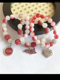 Strand Hand Made Greek Letter Sorority Red And White Oooop Heart 1913 Charm Bracelet Jewellery Accesorios Para Mujer