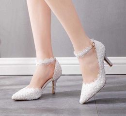 Sandals White lace heels wedding shoes bridal party shoes women's high heel shoes bridal shoes plus size 34-41 G230211