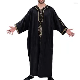 Ethnic Clothing Abaya Men's Muslim Islam Black Striped Print Robe Oversized Long Sleeves Loose African Traditional Shirts Man Plus Size