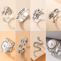 Wedding Rings HuaTang Boho Snake Hollow Ring For Women Punk Design Exaggerated Watch Finger Fashion Party Jewelry Wholesale