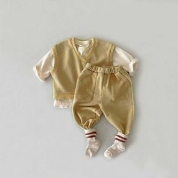 Clothing Clothes Suit Boys and Girls Jacket Pocket Casual Pants Two Piece Spring Autumn Unisex Fashion Cotton Sets Children Vest