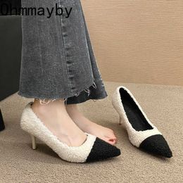 Sandalen 2023 Neue Frühling Spitz Pumpen Frauen Mode Mix Farben Arbeit Schuhe Weibliche Slip Auf Thin High Heel frauen der Einzelnen Schuhe G230211