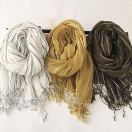 Scarves Japanese Vertical Stripe Pure Linen Scarf For Men And Women