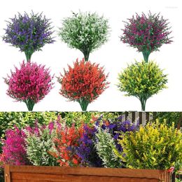 Decorative Flowers 8 Bundles Artifical Fake Lavender UV Resistant Shrubs Plants No Fade Plastic Greenery Home Yard Garden Decor