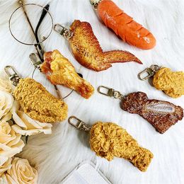 Key Rings Simulation Fried Chicken Keychain Imitation Chicken Nugget Hot Dog Pendant Food Toy Model Photography Prop Personalised Keychain G230210
