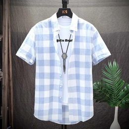 Men's Casual Shirts Trendy Summer Shorts Sleeve Plaid Shirt Loose Baggy Streetwear ClothingMen's