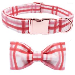 Dog Collars Unique Style Paws Valentines Day Collar With Bow Tie Adjustable Pink Plaid Pet For Large Medium Small