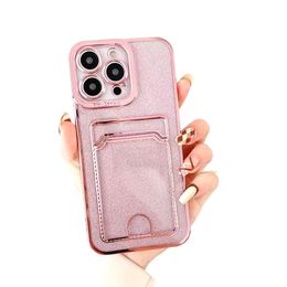 Transparent Glitter Bling Wallet Card Holder Phone Case For iphone 14 Plus 13 12 11 Pro Max Soft Cover