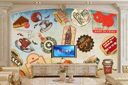 Wallpapers Custom Large Murals Bar Retro Fashion Flag Sticker Wallpaper Coffee Shop Restaurant Dinig Room Tv Sofa Wall Bedroom 3d