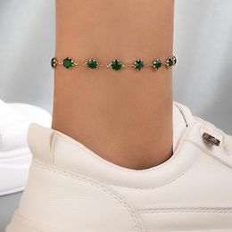 Anklets HuaTang 1pcs Boho Green Stone Anklet Set For Women Gold Colour Metal Pendant Single Foot Chain Ladies Beach Jewellery Gifts 4333