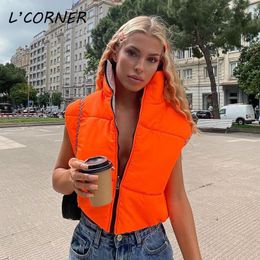 Women's Vests Reversible Coat Vest Short Warm Sleeveless Jacket Women Turtleneck Zipper Puffer Tank Top Streetwear Winter