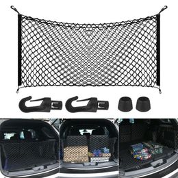 Car Organizer Universal Elastic Net Bag Holder For Trunk Rear Storage Cargo Luggage With 4 Plastic Hooks Pocket 90x40cm