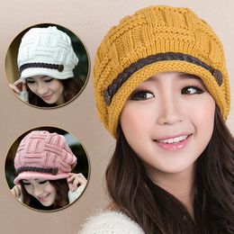 Beanies Beanie/Skull Caps Women Casual Leather Strip Buckle Curled Autumn Winter Knitted Hats Soft Thick And Warm Cap Lady