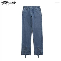 Jeans para hombres High Street American Retro Stitching Pantalones de mezclilla sueltos y2k Pantalones anchos de piernas anchas Ropa Bule Bule White