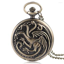 Pocket Watches Targaryen Drogan Design Fob Theme Retro Bronze House Quartz Watch Necklace Chain For Gifts