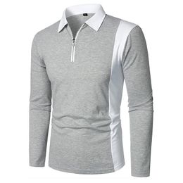 Men's Polos Trend Fashion Lapel Shirt Long Sleeve Stitching Casual Sport T-shirt Tops 230211