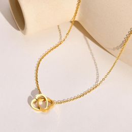 Pendant Necklaces Trendy Stainless Steel For Women Gold Colour Fashion Jewellery Double Heart Pendants Gift To Mom Girls