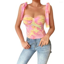 Women's Tanks Women's Summer Clothes Lady Girl Cropped Camis Shirt Tie Dye Strap Push Up Top Wrapped Elastic Casual Party V-Neck Sexy