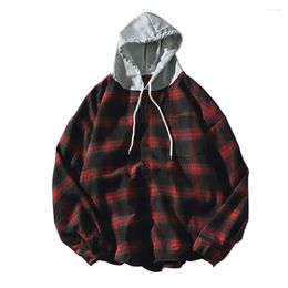 Men's Jackets Chic Men Shirt Coat Coldproof Drawstring Windproof Autumn Casual Plaid Top Hooded Shirts Jacket