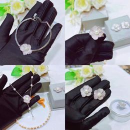 Necklace Earrings Set Fashion Pearl Flower Jewellery Exquisite Camellia Pendant Necklace/Earrings/Bracelet For Women Wedding Engagement