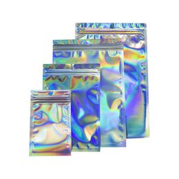 Rainbow Ziplock Smell Proof Bags Resealable Mylar Sample Pouch Gift Baggies Holographic Bag for Party Favour Food Safe Storage Packaging Products