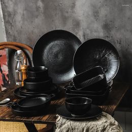 Plates Simple Matte Black Glaze Ceramic Dinnerware Set Porcelain Party Tableware Sushi Plate Coffee Mug Rice Bowl Bake Pan For Oven