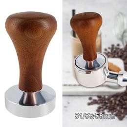 Tampers Coffee Tool Distributor Powder Hammer Pressing 51mm/53mm/58mm Wood Handle Espresso Pressure 230211