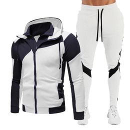 Men's Hoodies & Sweatshirts Winter Fleece Multicolor Patchwork Link Hoodie Sweatpants Suit Fashion Sports And Leisure 2-Piece SetM