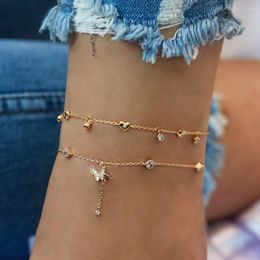 Anklets Butterfly Anklet Crystal Cute Animal Pendant Love Multilayer Metal Fashion Women's Jewelry Gift Wholesale