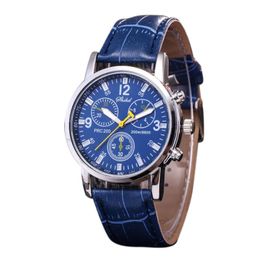 Wristwatches Blue Clock Luxury Men Leather Straps Watches Fashion Crocodile Faux Male Business Quartz Relogio Masculino