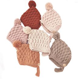 Hair Accessories Baby Kids Girls Boys Winter Warm Knit Hat Furry Balls Pompom Solid Beanie Cap