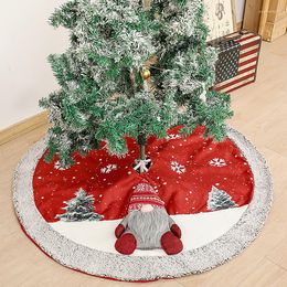 Christmas Decorations Tree Skirt Gnome Pattern Burlap With Gray Plush Edges For Holiday