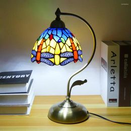 Table Lamps Retro Mediterranean Glass Lamp Art Design Stained Lampshade Cafe Bar Bedroom Bedside American Led